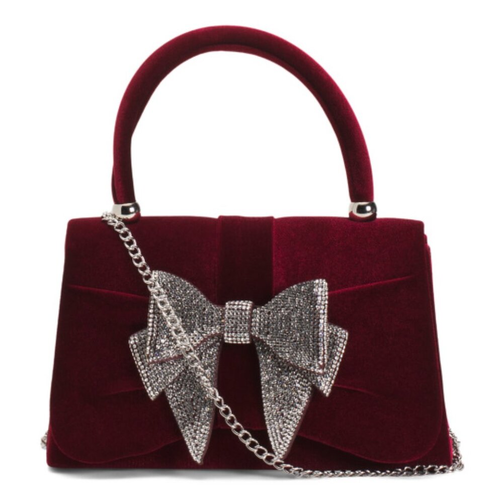 ALESSIA BIANCHI Velvet Clutch With Metallic Bow